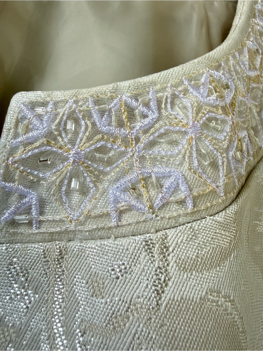 Kasper White Jacquard Brocade Beaded Open Front Dressy Blazer Jacket 18W - Picture 8 of 10